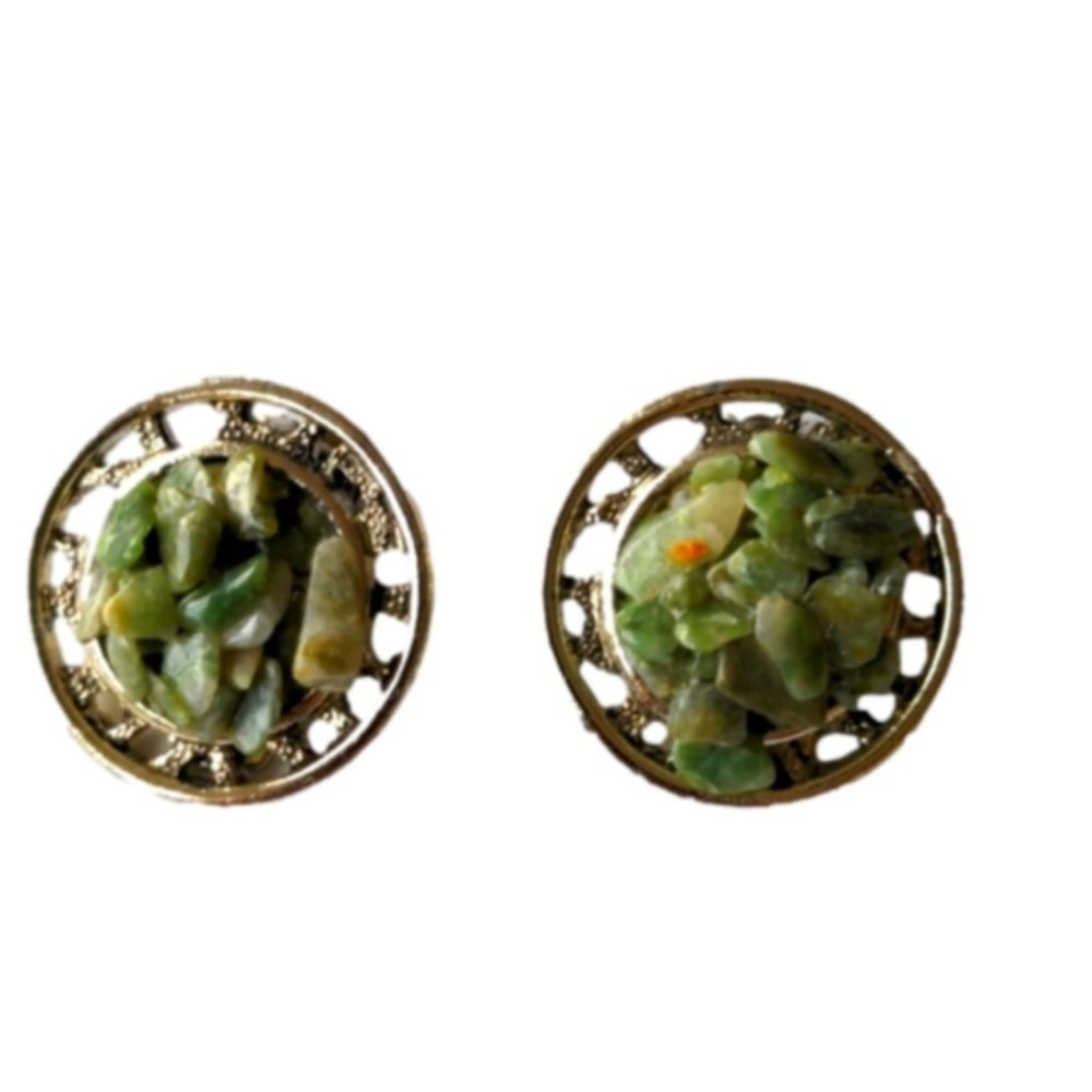 Vintage natural green jadeite jade earrings